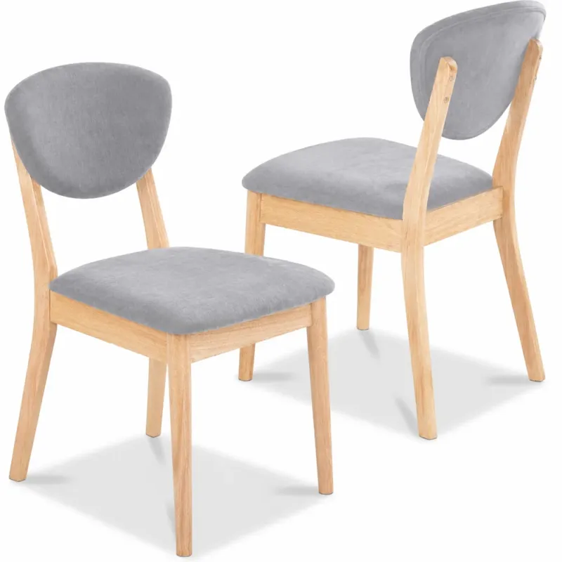 Set 2 Sedie da Pranzo in Legno Chiaro Rivestimento in Tessuto Grigio 52x47x84 cm Promo Stagionale
