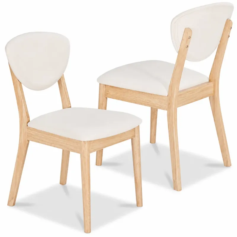 Set 2 Sedie da Pranzo in Legno Chiaro Rivestimento in Tessuto Crema 52x47x84 cm Saldi