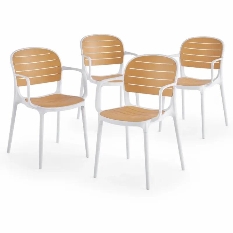 Prezzo Basso Set 4 Sedie Impilabili in Polipropilene con Braccioli e Schienale 52x55.5x82 cm