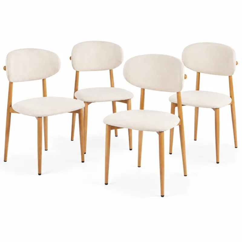 Set 4 Sedie da Pranzo con Gambe in Metallo Effetto Legno e Seduta Tessuto Beige Sconto