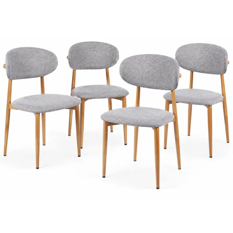 Acquista Ora Set 4 Sedie da Pranzo con Gambe in Metallo Effetto Legno e Seduta Tessuto Grigio