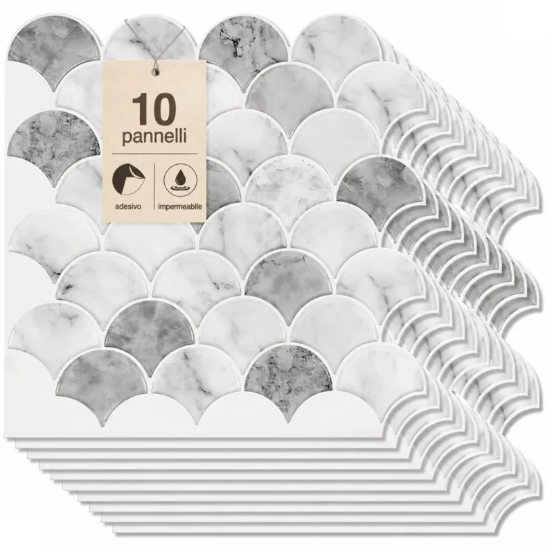 Set 10 Pannelli Adesivi Piastrelle per Muro Parete 30.5cm Decoro Squame di Pesce Spedito Oggi