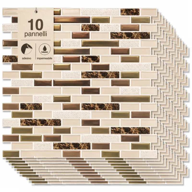 Set 10 Pannelli Adesivi Piastrelle per Muro Parete 30.5 cm Mattoncini Marrone Economico