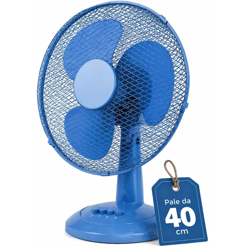 Più Venduto Ventilatore da Tavolo Autoportante Blu Potenza 45W Diametro 40cm 3 Velocità