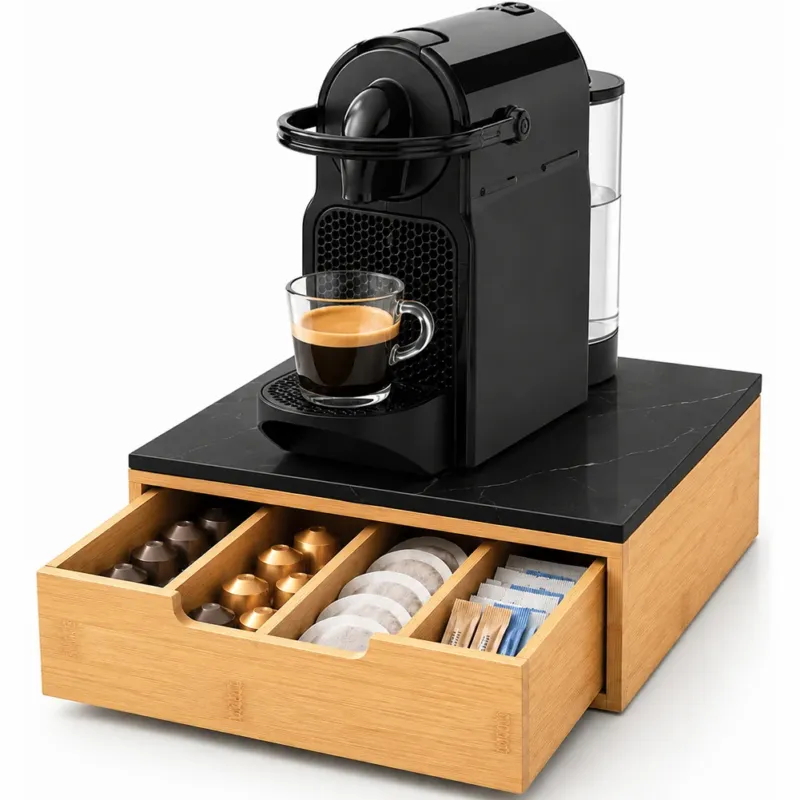 Occasione Portacapsule Piano Vetro Effetto Marmo Nero Portacialde Organizer 31.5x30x10cm
