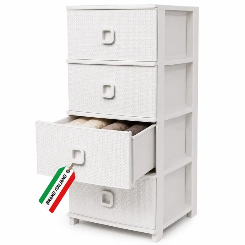 Compra Oggi Stesso Cassettiera in Plastica Pratika Kool Bianco Multiuso con 4 Cassetti 37x37.5x80cm