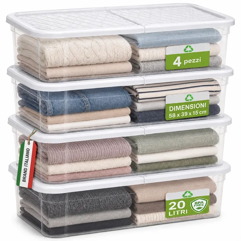 4 Pezzi Storage Box Marea Contenitori Sottoletto in Plastica 20L x 4Pz 58x39x15cm Super Prezzo