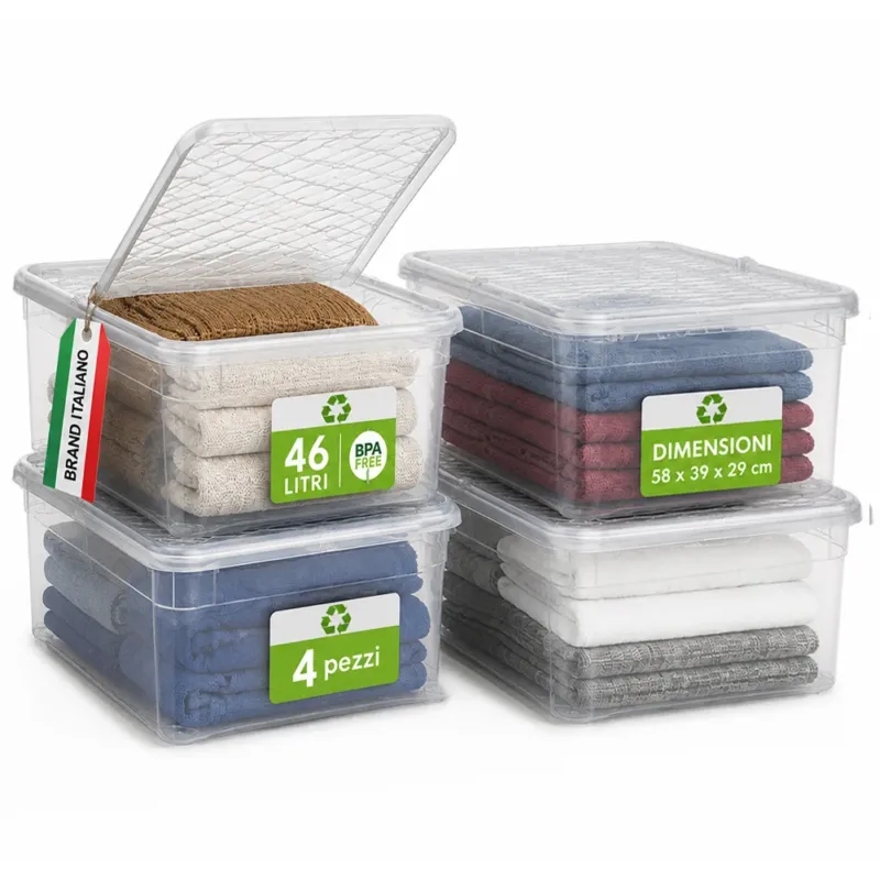 Offerta Lampo 4 Pezzi Storage Box Marea Contenitori Trasparenti in Plastica 46Lx4Pz 57x39x29cm