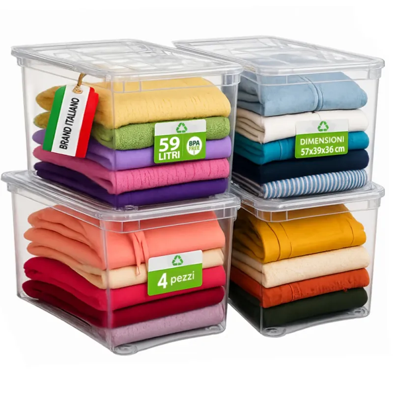 Miglior Prezzo 4 Pezzi Storage Box Marea Contenitori Trasparenti Plastica 59L x 4Pz 57x39x36 cm