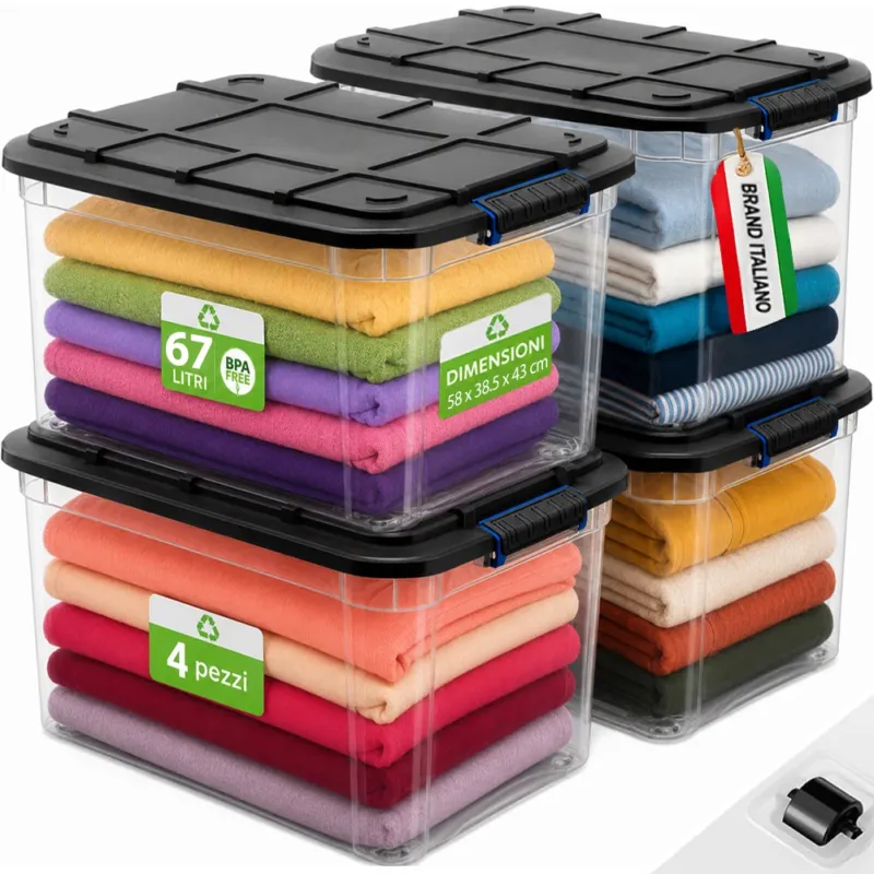 Ordina Subito Set 4 Pezzi Contenitori con Coperchio Storage Box Solid Cargo 67L 58x38.5x43 cm
