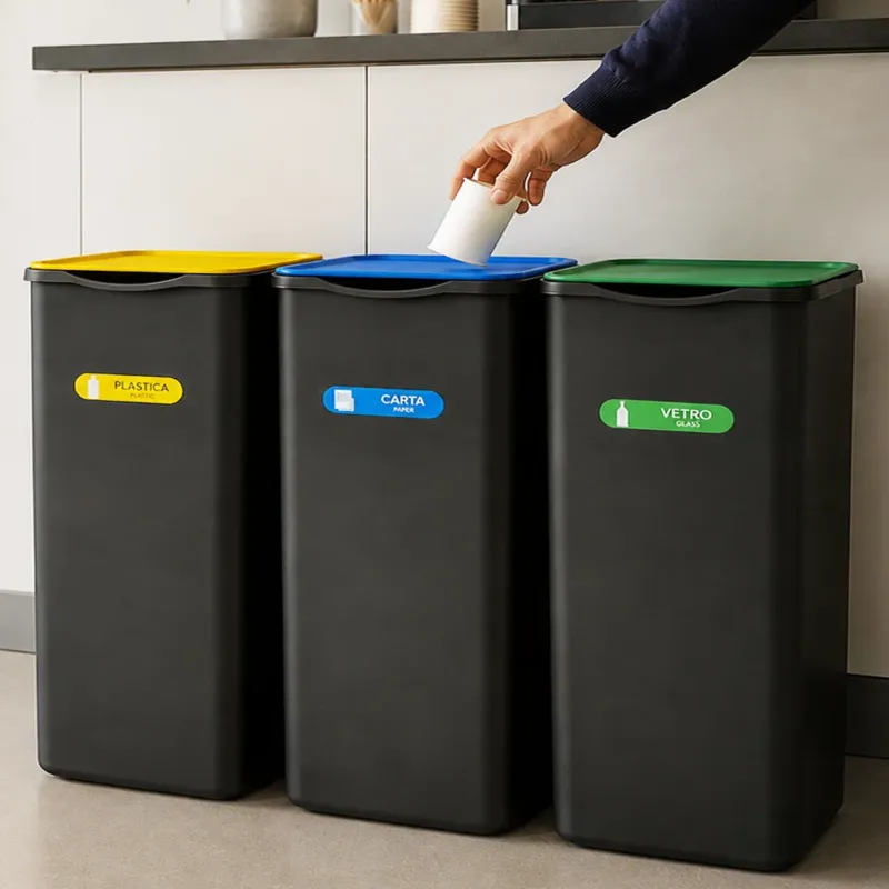 Prezzo Scontato Set 3 Pattumiere Bidoni Raccolta Differenziata Spazzatura da 50 L 37.5x36x62 cm