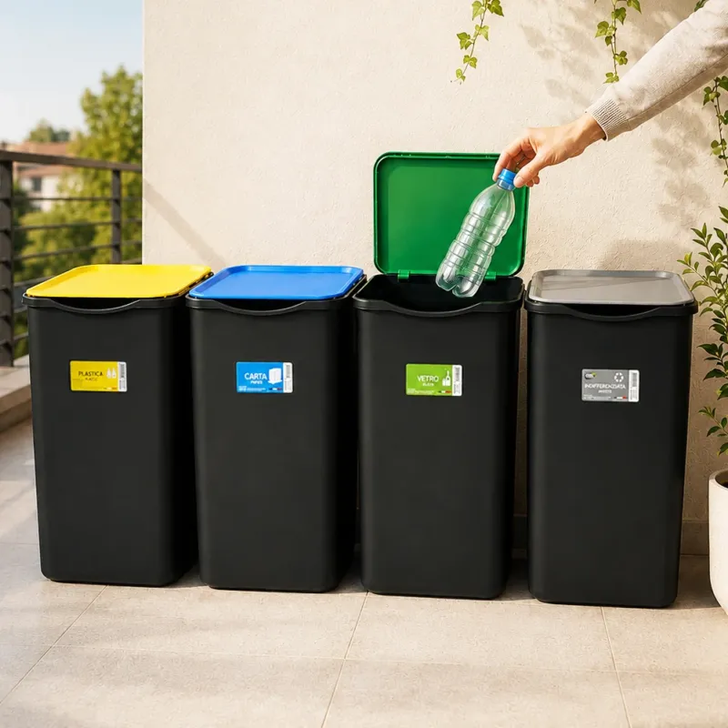 Set 4 Pattumiere Bidoni Raccolta Differenziata Spazzatura da 50 L 37.5x36x62 cm Miglior Prezzo