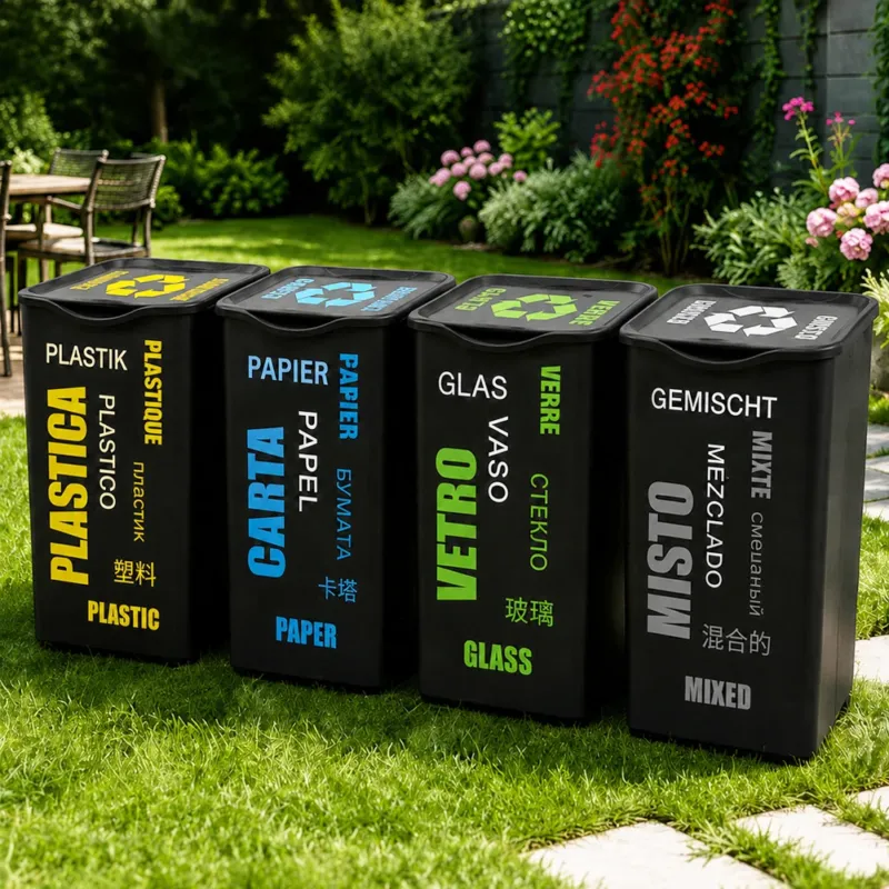 Set 4 Pattumiere da 50 Litri per Raccolta Differenziata Bidone 37,5×36×53,5 cm Solo Oggi