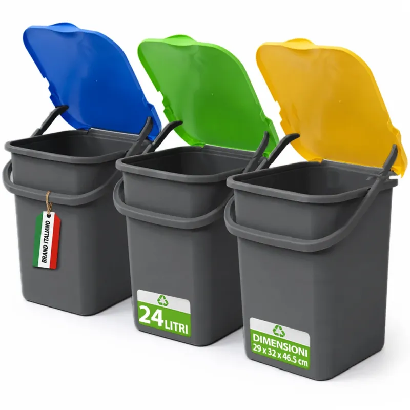 Acquista Ora 3 Pattumiere Premi‘ Plus 24L Apertura Push Raccolta Differenziata 32×29×46.5cm