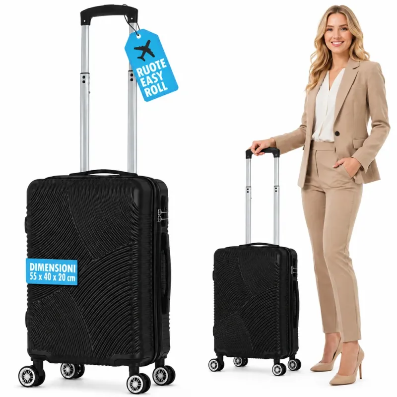 Promozione Valigia Bagaglio a Mano 55x40x20 cm Nero Trolley Ortega Adatto Ryanair Easyjet