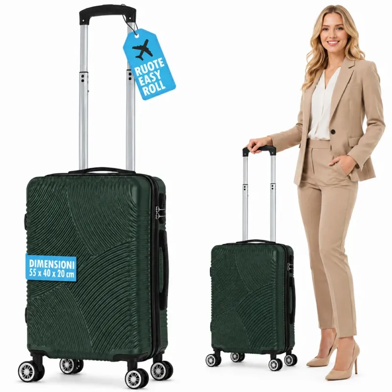 Valigia Bagaglio a Mano 55x40x20 cm Verde Trolley Ortega Adatto Ryanair Easyjet Soddisfatti O Rimborsati