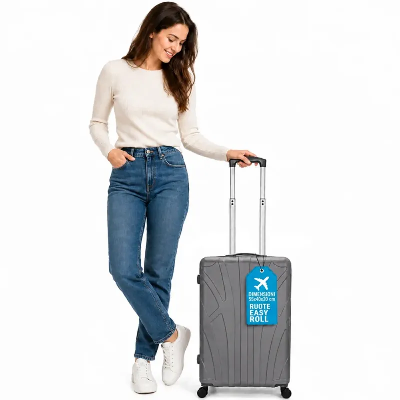 Valigia Bagaglio a Mano 55x40x20 cm Grigio Trolley Lugano Adatto Ryanair Easyjet Pagamento Sicuro