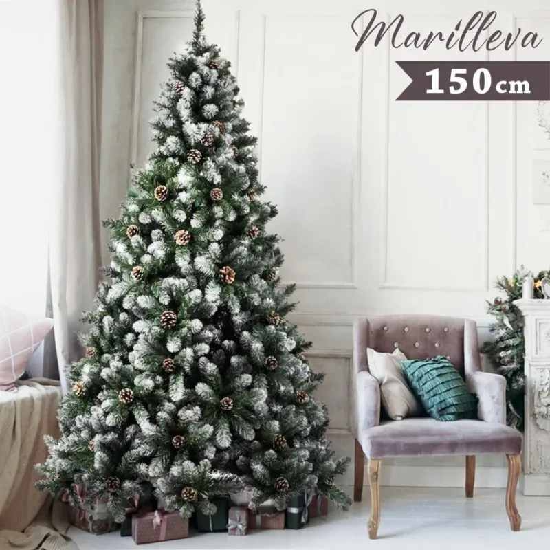 Albero Di Natale Innevato Marilleva 150cm 522 Rami Super Folto con Pigne Non Perdere