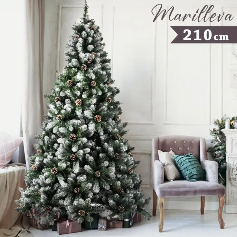Albero Di Natale Innevato Marilleva 210 cm 1098 Rami Super Folto con Pigne Must-Have