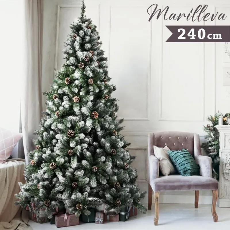 Albero Di Natale Innevato Marilleva 240cm 1388 Rami Super Folto con Pigne Vendita Finale