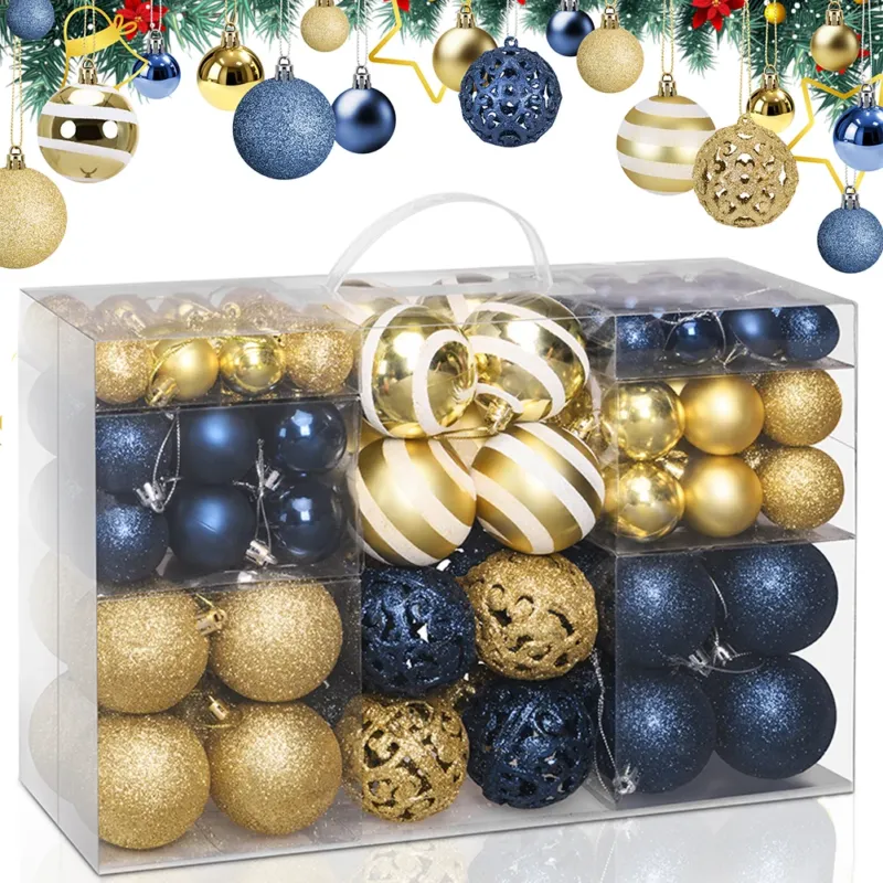 Confezione 100 Palline Natale Oro e Blu Diametro 3/4/6 cm Addobbo Natalizio Più Venduto