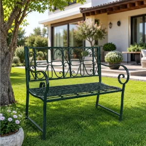Affare Panchina da Giardino 2/3 Posti in Metallo Verniciato Verde con Schienale Decorato