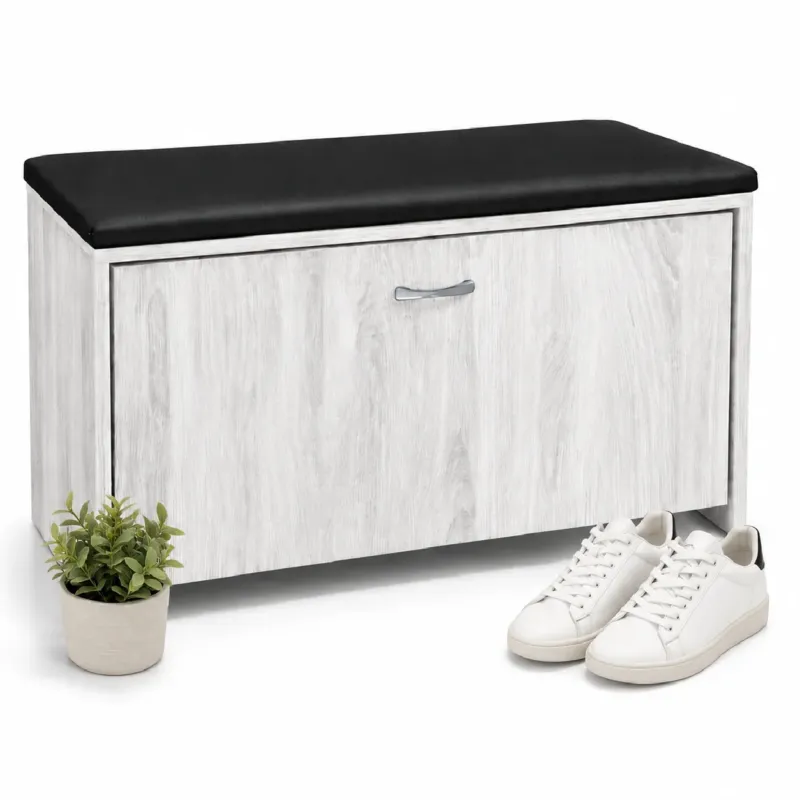 Panca Scarpiera Salvaspazio con Seduta Imbottita Ecopelle 60x24x41 cm Bianco Miglior Prezzo