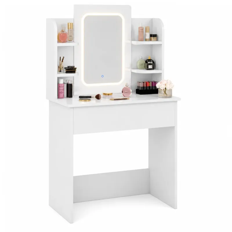 Compra Adesso Consolle Trucco con Specchio Led Mobile Makeup 85x40 H140 cm 1 Cassetto 4 Ripiani Luce Regolabile Usb Bianco