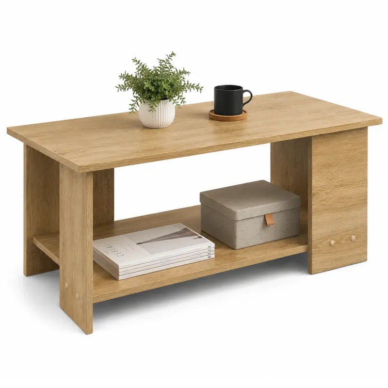 Tavolino da Salotto 2 Ripiani Moderno Salvaspazio 89x48x42 cm Rovere Popolare