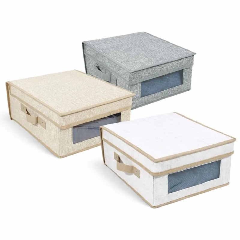 A Buon Prezzo Set 3 Scatole Cambio Stagione TNT Salvaspazio Pieghevoli con Finestra PVC 60x50x30