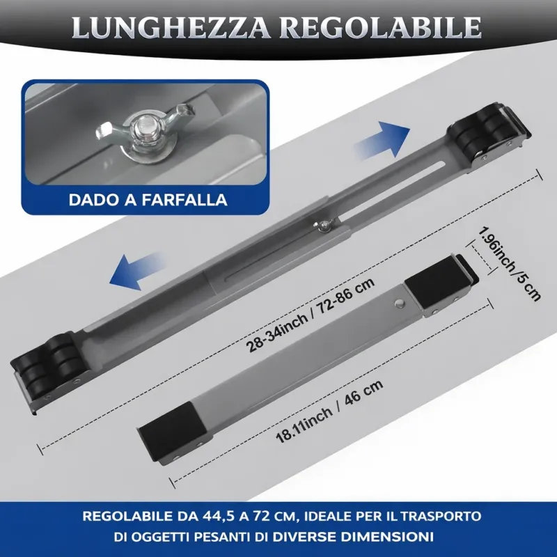 Di Tendenza Kit 2 Barre per Base Lavatrice con Ruote, Freno, Regolabili 45 a 70 cm Acciaio Smaltato