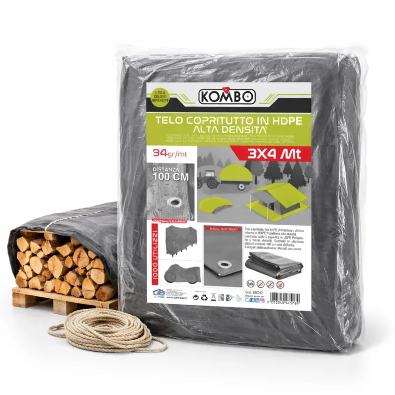 Telo Copritutto in HDPE 3x4 mt Resistente Occhielli Alluminio Alta Densità 90gr/mq Prezzo Basso
