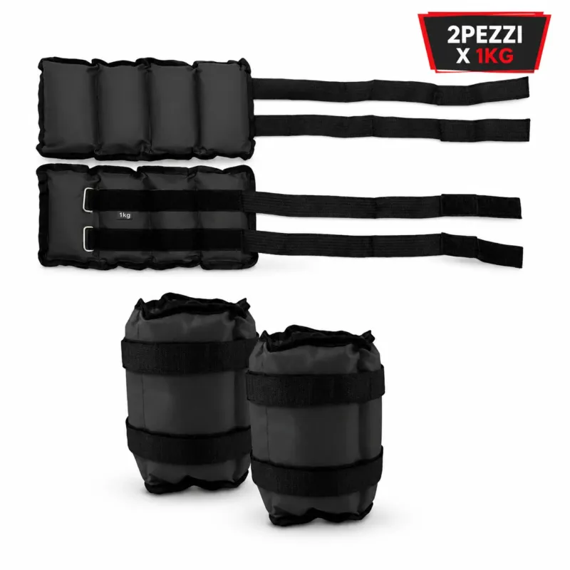 Popolare Kit 2 Pesi Allenamento Fitness 2KG Regolabili per Polsi e Caviglie Nero