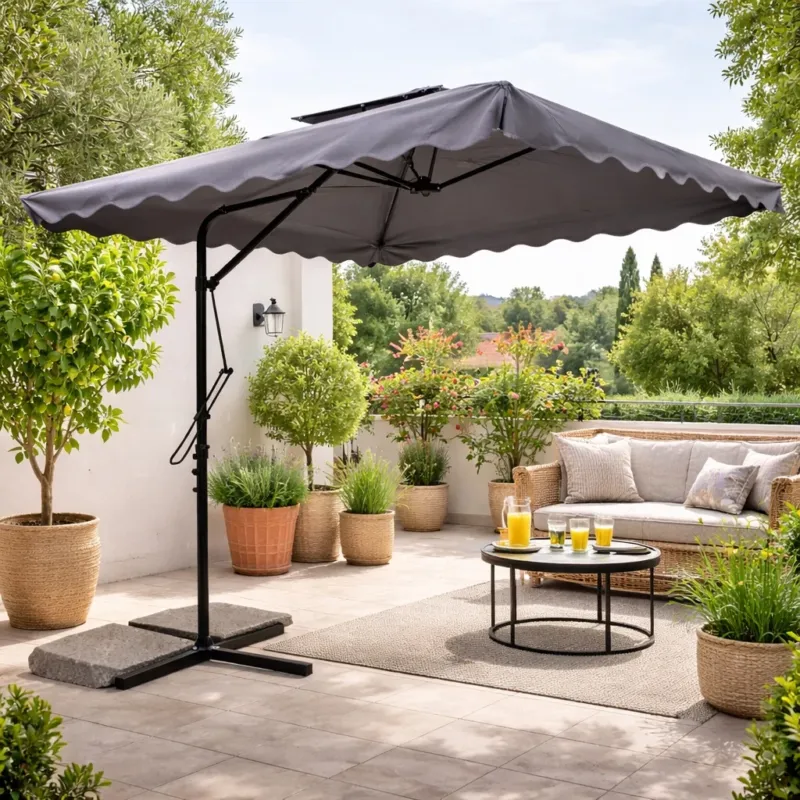Occasione Ombrellone da Giardino Palo Decentrato 2.5x2.5 mt Impermeabile Grigio Apri&Chiudi
