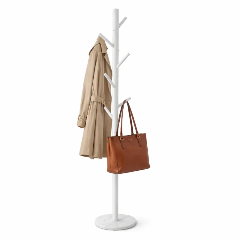 Consegna Rapida Appendiabiti in Metallo con Base in Marmo Bianco 174 cm Moderno con 6 Ganci