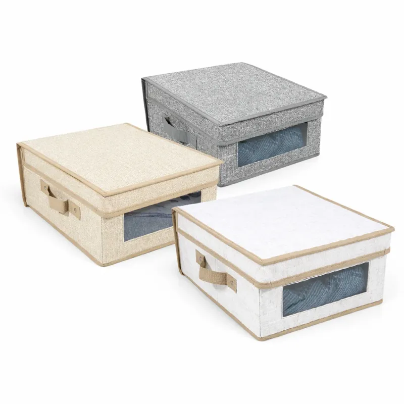 Set 3 Scatole Cambio Stagione TNT Salvaspazio Pieghevoli con Finestra PVC 40x33x18 Nuova Collezione