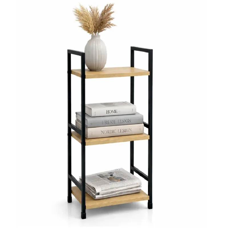 Mobile Scaffale Industrial 3 Ripiani Metallo Nero Legno Mdf Rovere 29x24 H80cm Prezzo Basso