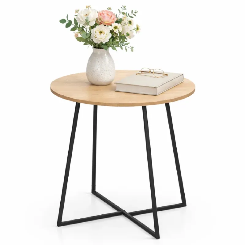 Esclusivo Tavolino da Salotto Tondo 40x40 Moderno Struttura Metallo Nero Piano in Legno