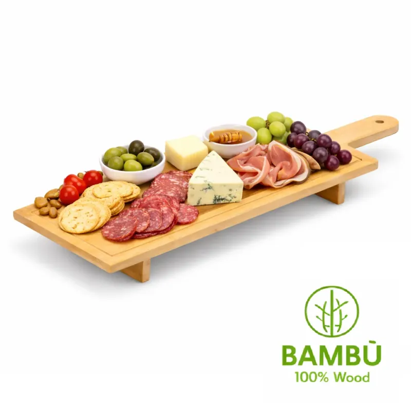 Vassoio Tagliere Grande Aperitivo in Legno di Bambù 50x14cm Colore Naturale Ultimissimo Modello