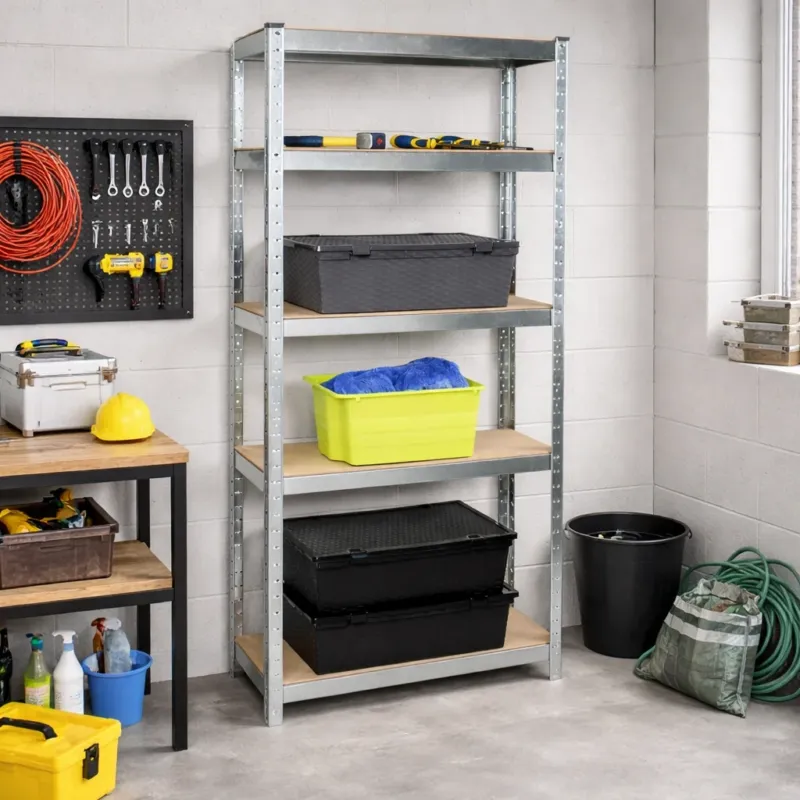 Scaffale Metallo Zincato e Legno 5 Ripiani 75x30 H 172 cm Casa Lavoro Ufficio Garage Scelto Dai Clienti