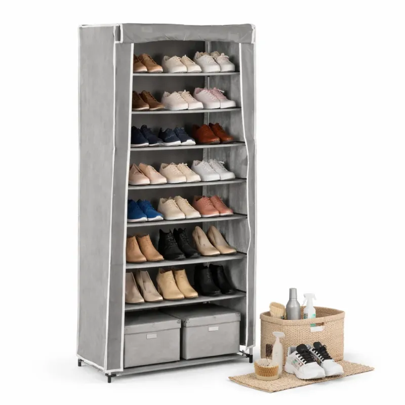 Promozione Esclusiva Armadio Scarpiera Salvaspazio 9 Ripiani TNT Struttura Metallo 58x32 h157 cm