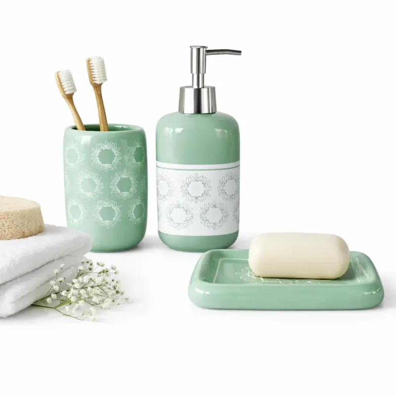 Soddisfatti O Rimborsati Set Accessori Bagno Ceramica 3 Pezzi Dispenser Sapone Portaspazzolini Verde