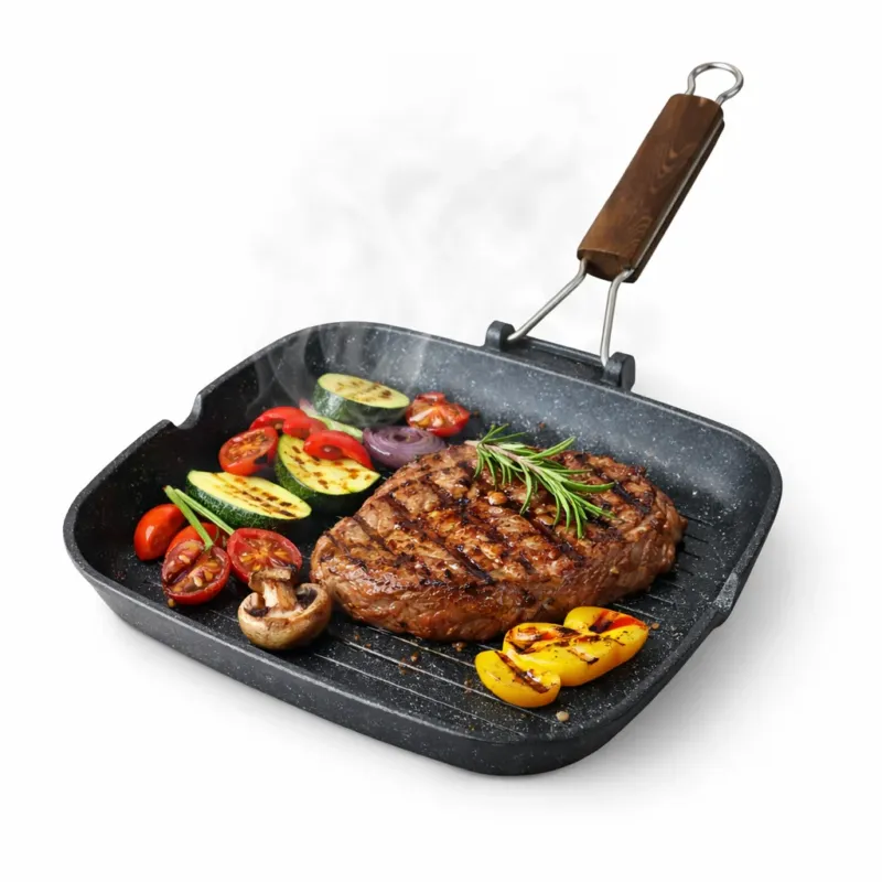 Bistecchiera 25x35 cm Antiaderente 5 Strati Pietra Manico Pieghevole Made in Italy Prezzo Di Fabbrica