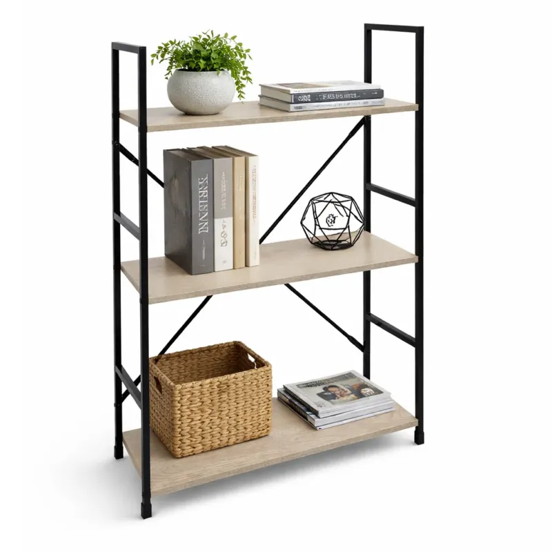 Mobile Scaffale Industrial 3 Ripiani Metallo Nero Legno Mdf Rovere 59x24 H80cm Direttamente Dal Produttore