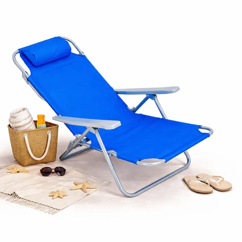 Promozione Sedia Spiaggina Prendisole Pieghevole Reclinabile 5 Posizioni Blu Mare Spaggia