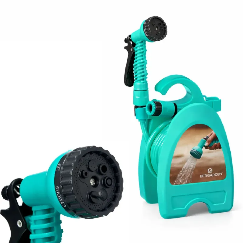 Tubo da Giardino 10mt con Supporto a Muro Accessori e Doccetta 8 Funzioni Nuova Collezione
