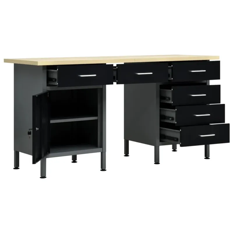 Solo Oggi Banco da Lavoro 160x60x85 cm in Acciaio Nero con 6 Cassetti Portata 500 kg