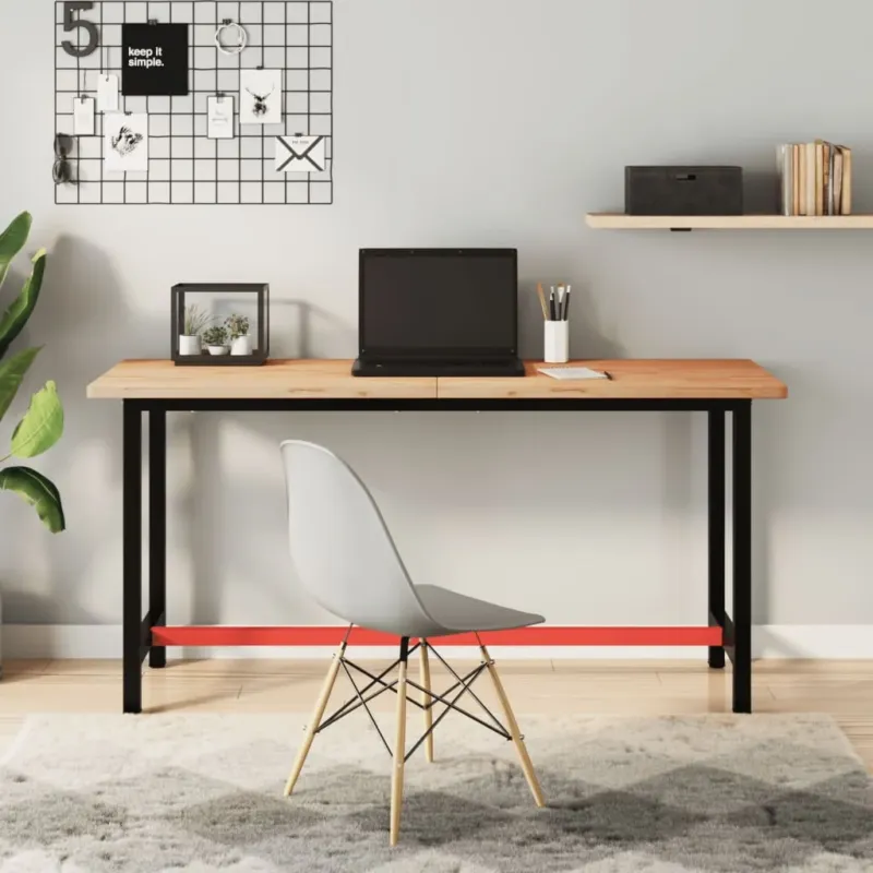 Banco da Lavoro 150x55x81,5 cm in Faggio Massello con Struttura in Metallo Prezzo Conveniente