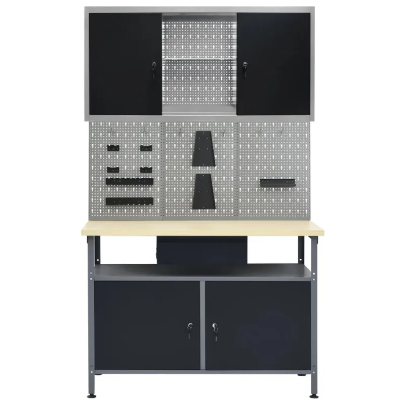 Miglior Prezzo Banco da Lavoro 120x60x85 cm Nero con 3 Pannelli e Pensile Portautensili
