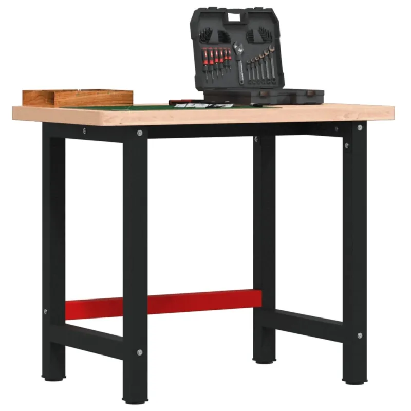 Ultimissimo Modello Banco da Lavoro 100x60x83 cm in Faggio Massello 4 cm con Gambe Rosso Nero